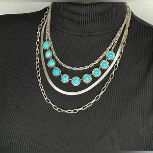 TURQUOISE | Silver Turquoise Chain Necklace | Western | NEW!